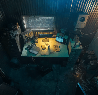 Industrial bunker set at Grayfox Studios featuring dark walls, moody lighting