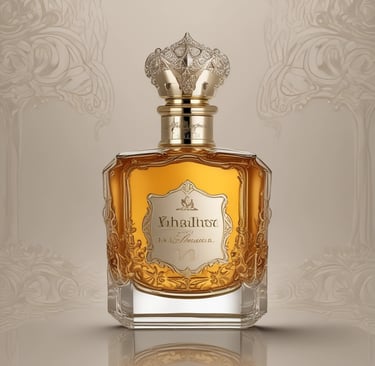 Two elegant perfume bottles are displayed on a soft, textured fabric surface. One bottle, labeled Prada, is tilted and has a light pink hue, while the other, labeled Chanel No 5, is upright with a golden yellow liquid inside. The scene exudes luxury and sophistication.