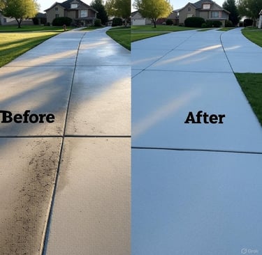 Before and after concrete driveway pressure washing in Salt Lake City by Peakwash