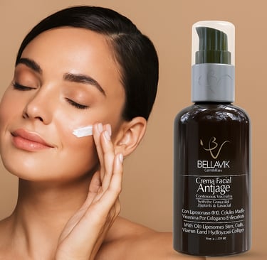 a woman with a white face and a bottle of cream