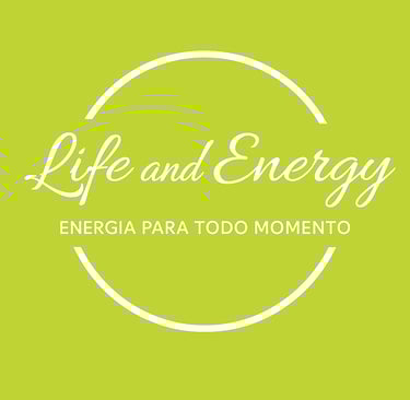 a green background with a white circle with the words life and energy