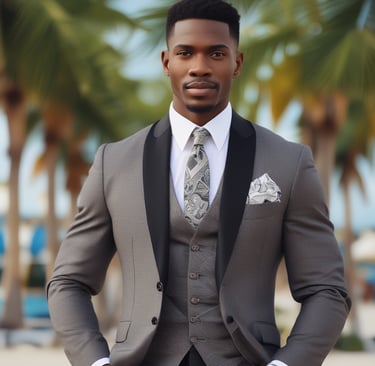 Smiling woman wearing a bright Antigua-themed shirt standing by a tropical beach.