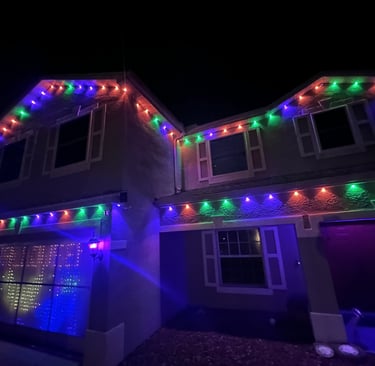 Govee outdoor lights glowing in multicolor holiday mode