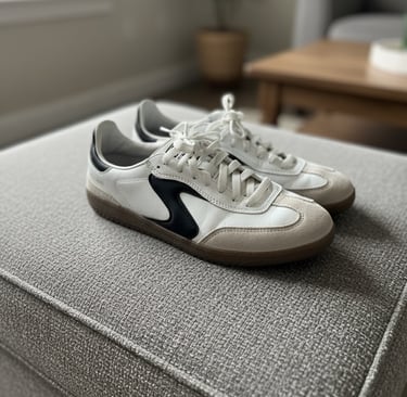 White and black Skechers Hotshot-Varsity Crew sneaker with gum sole