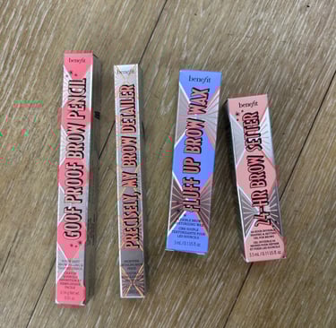 Benefit brow products arranged