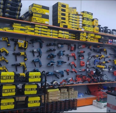 a bunch of tools on display in a store