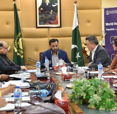 Federal Health Minister Syed Mustafa Kamal addressing Hepatitis C elimination ceremony in Islamabad