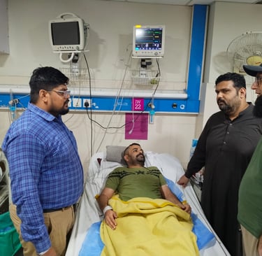 Nadir Qureshi and MPA Fahim Patni Visit Jinnah Hospital to Inquire About Osama Saigol’s Health