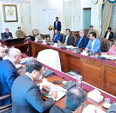 Prime Minister Shehbaz Sharif chairs progress review meeting on Jinnah Medical Complex with Ministers Mustafa Kamal, Ahsan Iq