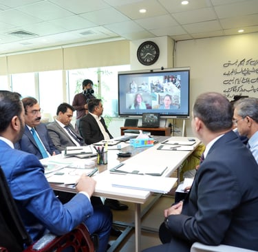 Mustafa Kamal chairing a meeting on 2D barcode system implementation with DRAP and pharma industry leaders