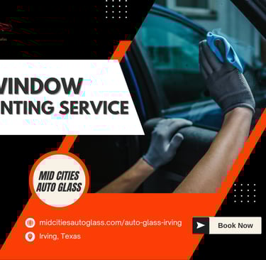 a person cleaning a car window with a window tinting glass