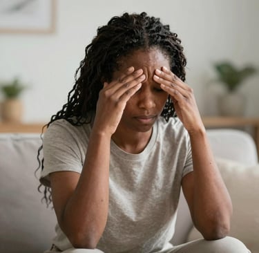 a woman holding her head in her hands