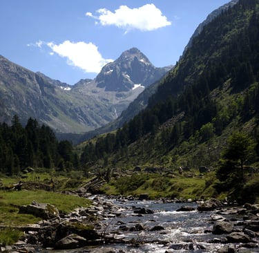 Torrent and summit in the Estom valley in Cauterets