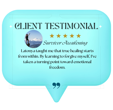 a survivor holding a sign that says client testimonal