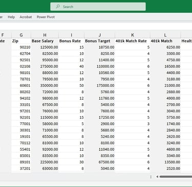 mock employee data for total compensation statement mail merge