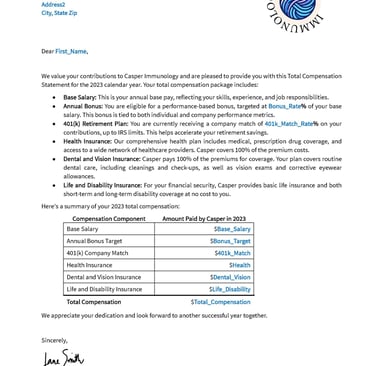 model total compensation statement with placeholders for mail merge fields