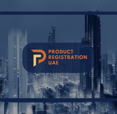Product Registration UAE Logo with background of futuristic business city