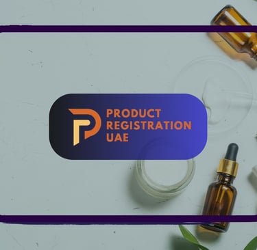 Product Registration UAE logo with cosmetics background