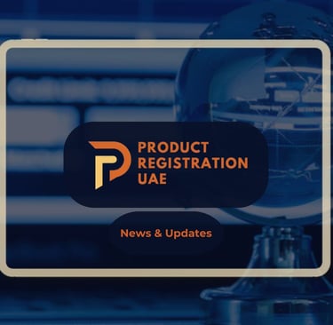 Product Registration UAE Logo News & Updates and a globe background