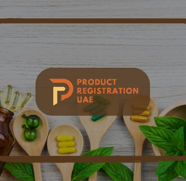 Product Registration UAE Logo Overlay over Supplements in background for Top 10 Mistakes blog
