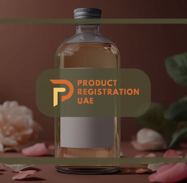 Glass cosmetic bottle with blank label among petals and leaves, symbolizing UAE label design and packaging compliance.