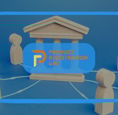 a courthouse symbolizing government registration, with digital lines connecting stakeholders with Logo overlay