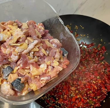 a pancaked with meat and vegetables in a pan