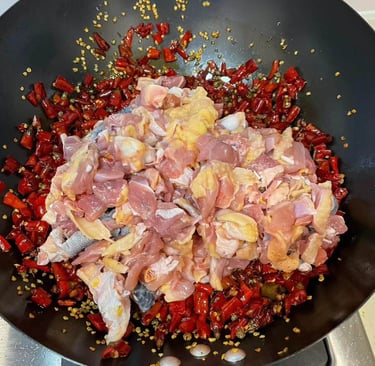 a pancaked with chicken and vegetables in a pan