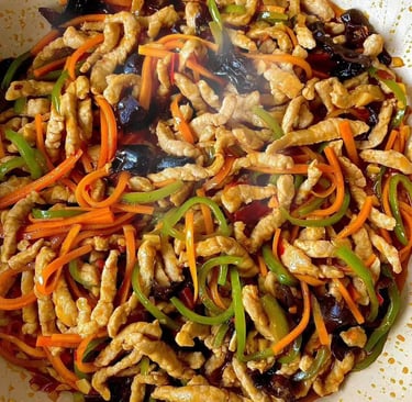 a bowl of food with Sichuan-style Fish-Fragrant Shredded Pork