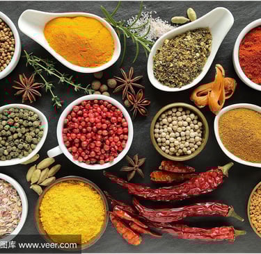 a variety of spices and spices in bowls