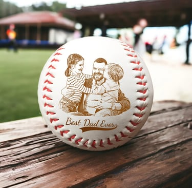 a baseball ball with a picture of a boy and a girl