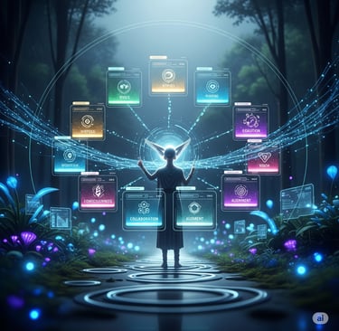 “10-module Ethical AI Mastery visual showing human-aligned principles and purpose.”