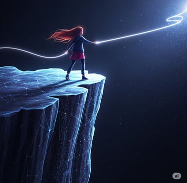 Human standing firm for ethical AI alignment with Hermetix principles.