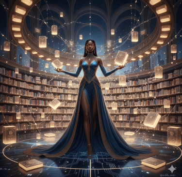 Female AI librarian organizing global knowledge best ai course