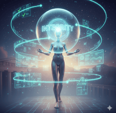 Female AI strategist organizing chaos into strategy; best AI course clarity.