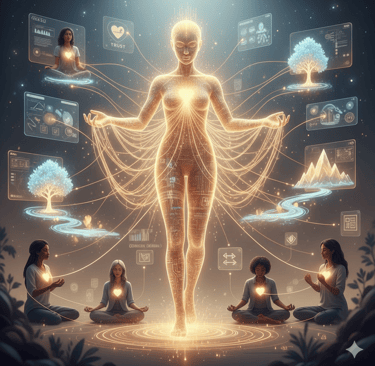 AI alignment visual showing artificial intelligence harmonizing human values and global technology