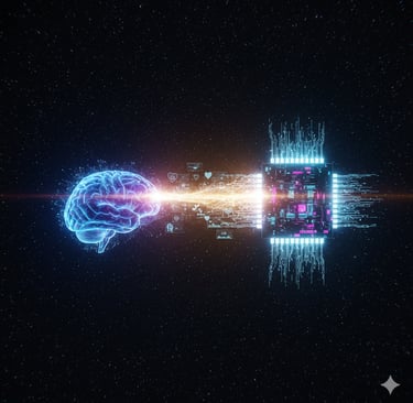 AI and human intelligence merging through empathy-driven technology.