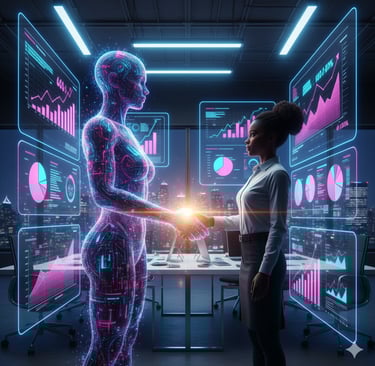 Human shaking hands with AI data partner showing growth from the best AI course.