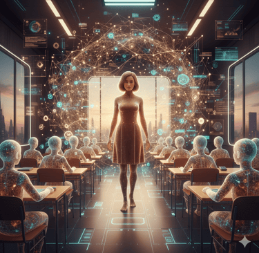 Female AI educator explaining concepts to AI systems best ai course