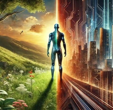 Symbolic image of AI as a double-edged sword, reflecting the need for ethical leadership.