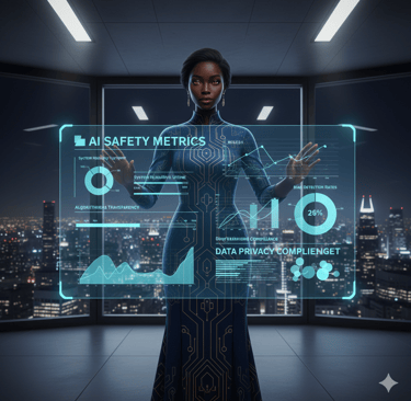 Female presenter explaining AI safety report insights best ai course