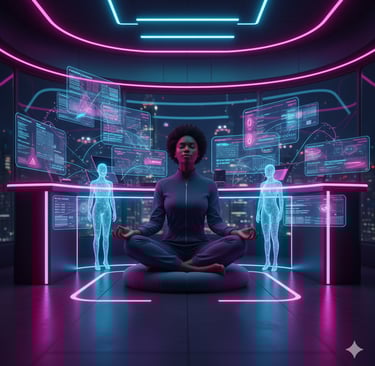 AI tools helping a professional manage tasks and relaxation through scheduling software.