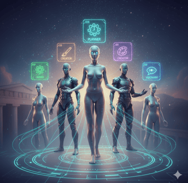 Female AI leading specialized agent tribe; best AI course for success.