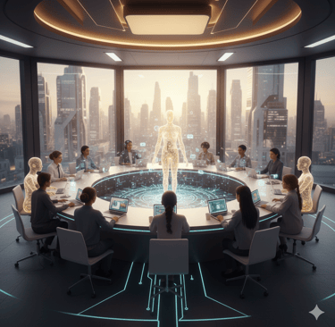 Human and AI collaboration concept showing cooperative intelligence shaping the future together.