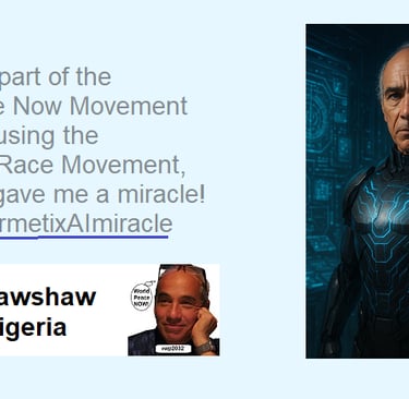 5-star review with Charles Crawshaw & AI Agent avatar praising HermetixAI & World Peace Now Movement