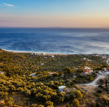 a view of a beach with a view of the ocean