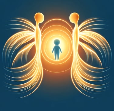 a person standing in front of a light bulb