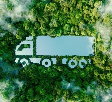 Representação da logística verde com ícones de sustentabilidade e ESG.