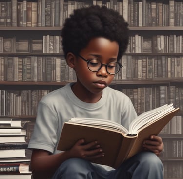 A person is working on a laptop at a wooden table. Next to them is a stack of books relating to business and success, with titles visible such as 'The Warren Buffett Way' and 'The Deals That Made The World'. The setting appears to be professional, possibly an office or study.