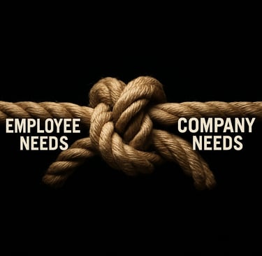 a knot representing a manager's challenge to bring together employee needs and company needs